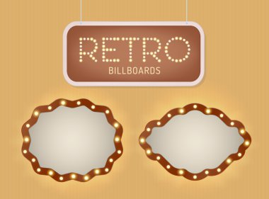 Retro ışık afiş kesimine ile parlayan vintage kümesi. Gerçekçi ışıkları ile şeffaf kızdırma. Vektör çizim.