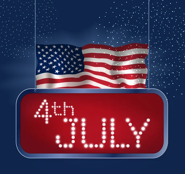 Дизайн к Дню независимости США, 4 июля. Неоновый американский флаг внутри сияющего ретро-светового знамени. Refelic — стоковый вектор