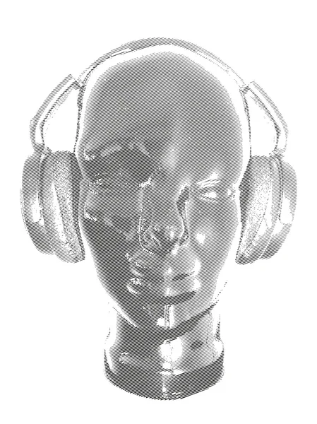 Música conceptual. Un vector abstracto para escuchar música con auriculares. Diseño de contorno artístico. Ilustración vectorial — Vector de stock