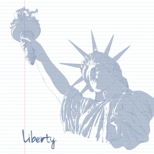 Art design della Statua della Libertà, inchiostro e pittura ad acquerello. Design per la festa del 4 luglio USA. Simbolo americano . Illustrazione Stock