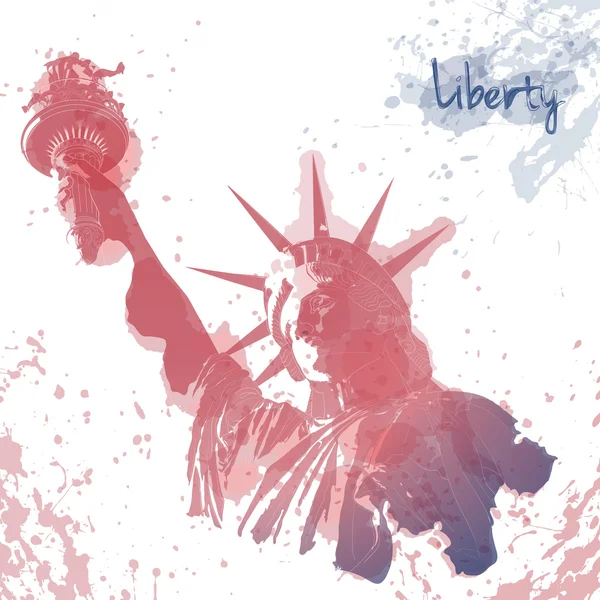 Art design of Statue of Liberty, ink and watercolor painting. Design for fourth july celebration USA. American symbol. — Stock Vector