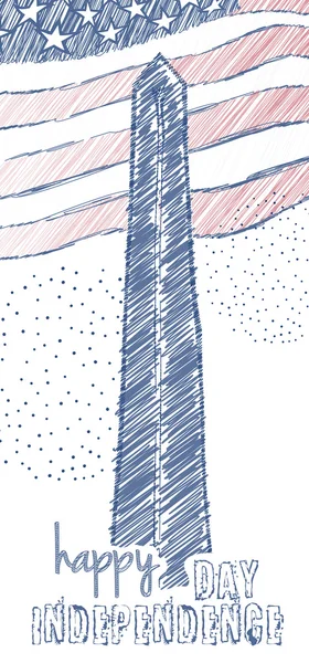 7 월 독립 기념일 미국에 대 한 빈티지 디자인. 미국 국기 색상과 Washigton 기념물 낙서 작품. — 스톡 벡터
