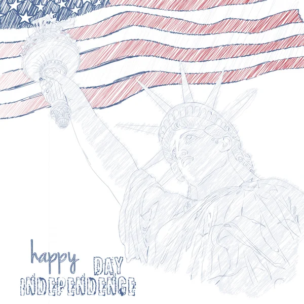Statua wolności z amerykańską flagą. Utwórz w sztuce bazgrołów. Projekt dla celebracja czwarty lipca Usa. Amerykański symbol. — Wektor stockowy
