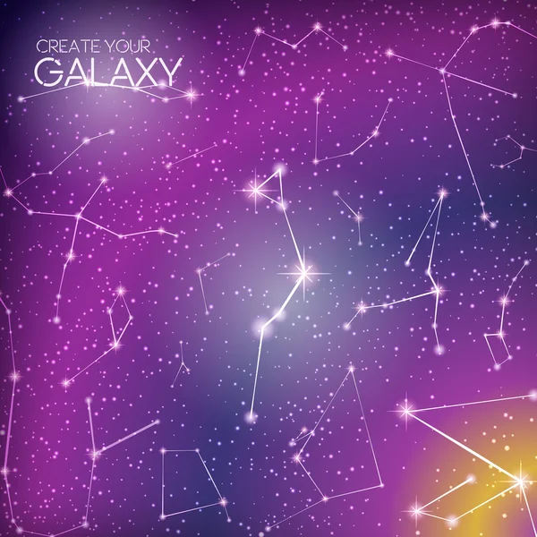 Fundo de galáxia abstrato com constelações estelares, forma leitosa, poeira estelar, nebulosa e estrelas brilhantes. Projeto cósmico — Vetor de Stock