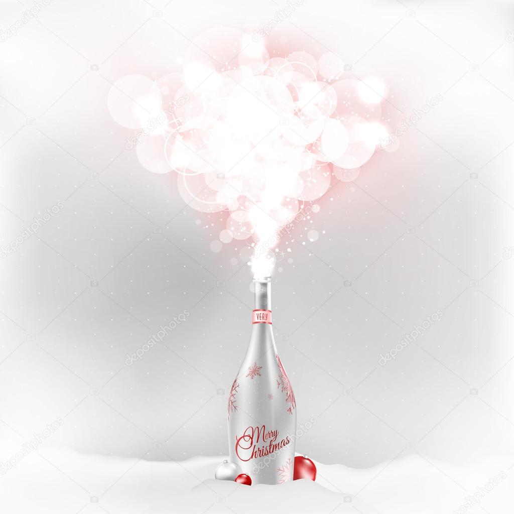 Christmas champagne bottle with a red magic glow