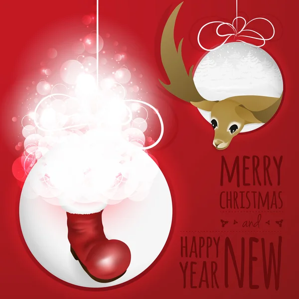 Deux boules de Noël abstraites avec des cerfs et des santas découpées à partir de papier . — Image vectorielle
