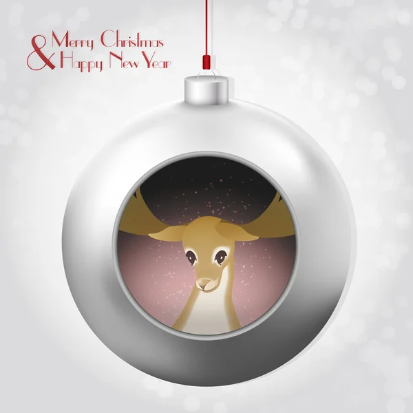Christmas Ball med magiska glitter och rådjur inne — Stock vektor