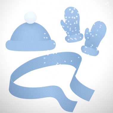 Mittens., kap ve eşarp gerçekçi örme giyim