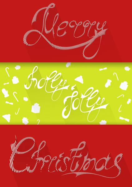 Christmascard typografi, handskrift, färgglada, platt — Stock vektor