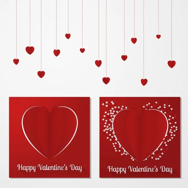 День святого Валентина абстрагируют несколько карт или фона с вырезанными и сложенными бумажными сердцами и текстом . — стоковый вектор