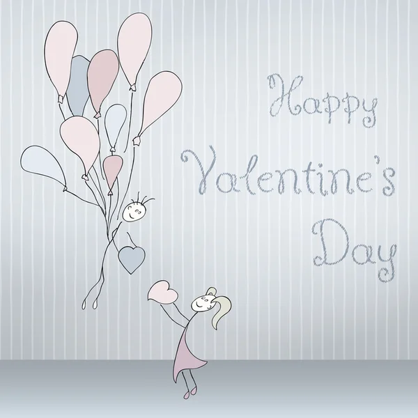 Abstract cards with hand drawn pair with balloons, scribble font, folded. Valentines day — Stock Vector