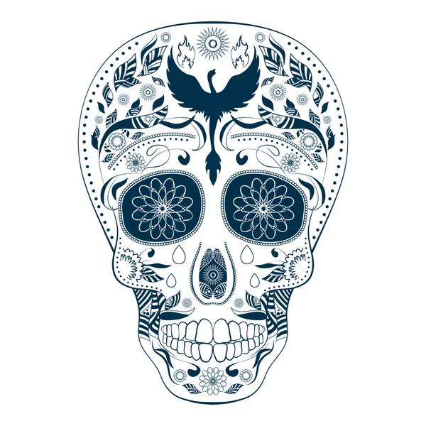 Dia de Muertos tatuaż czaszki kwiecisty Day of The Dead — Wektor stockowy