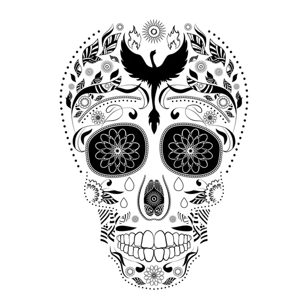 Dia de Muertos tetoválás koponya díszes Day of The Dead — Stock Vector