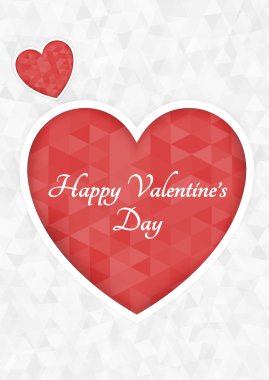 Soyut poligonal kalp. Beyaz zemin üzerine kırmızı origami kalp kesti. Vektör çizim. Sevgililer günü için romantik arka plan.