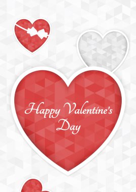 Soyut poligonal kalp. Beyaz zemin üzerine kırmızı origami kalp kesti. Vektör çizim. Sevgililer günü için romantik arka plan.