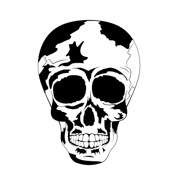 Cráneo humano blanco y negro. Cráneo del tatuaje Día de los Muertos — Vector de stock