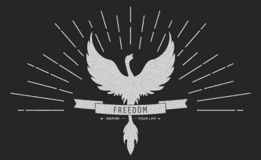 Phoenix sembolü vintage logolar, amblemler, siluetleri ve tasarım öğeleri. Grunge dokular ile sembolik logolar