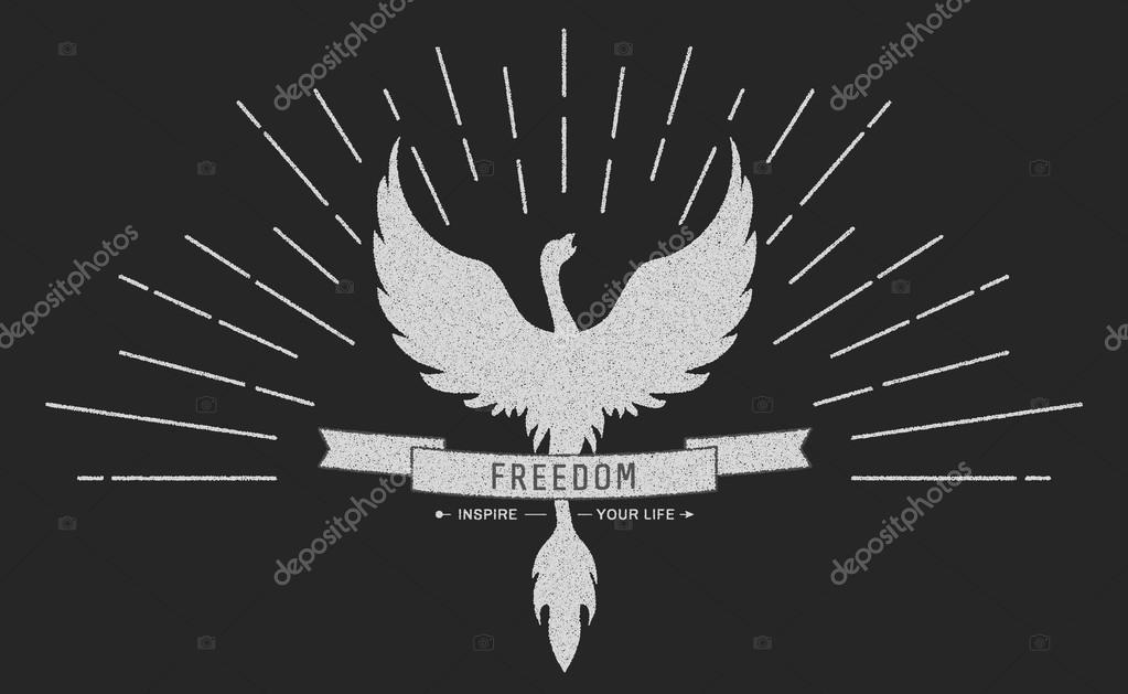 Phoenix symbol vintage  logos, emblems, silhouettes and design elements. Symbolic and outdoor logos with grunge textures. Retro style, grunge, used optic, old. Vector