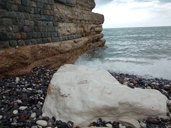 Plage Côté Océan Vagues Sur Les Rochers Front Mer Par — Photo