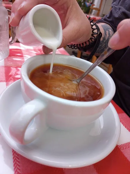 Kaffee Machen Schöne Farben Café Friedliches Getränk Flüssiges Weiß — Stockfoto