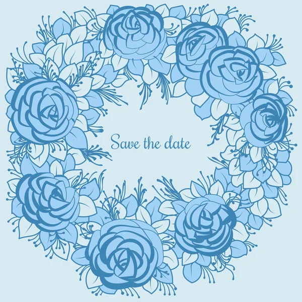 Венок из синих цветов к свадебному приглашению — стоковый вектор