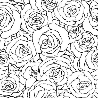 Sorunsuz gül lineart siyah ve beyaz