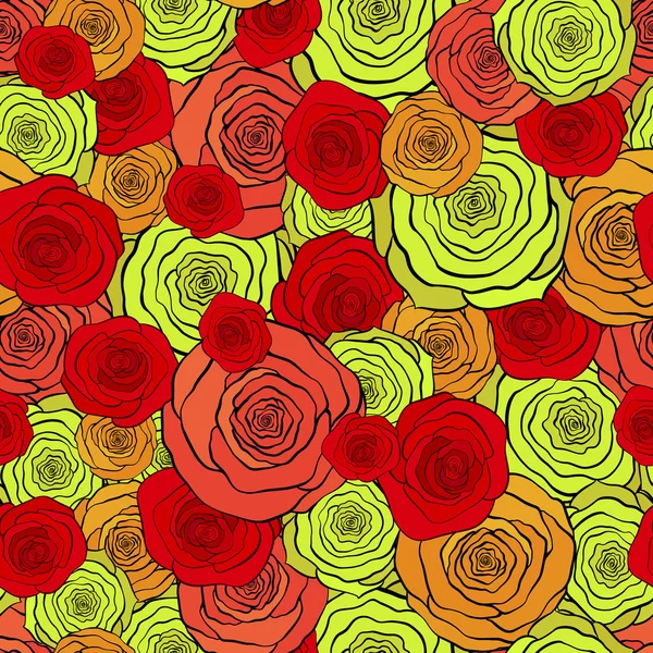 Patrón sin costuras con hermosas rosas rojas y amarillas — Archivo Imágenes Vectoriales