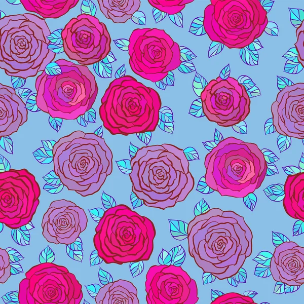 Pequeñas rosas fondo sin costuras en azul — Vector de stock