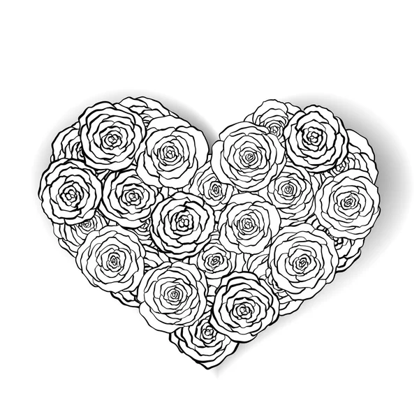 Mazzo di rose bianche e nere, cuore monocromatico fatto di rose . — Vettoriale Stock