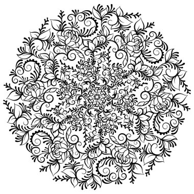 El süslü fantezi çiçek taç yaprakları ve swirls çekilmiş. İzole vektör çizim. Çiçek mandala