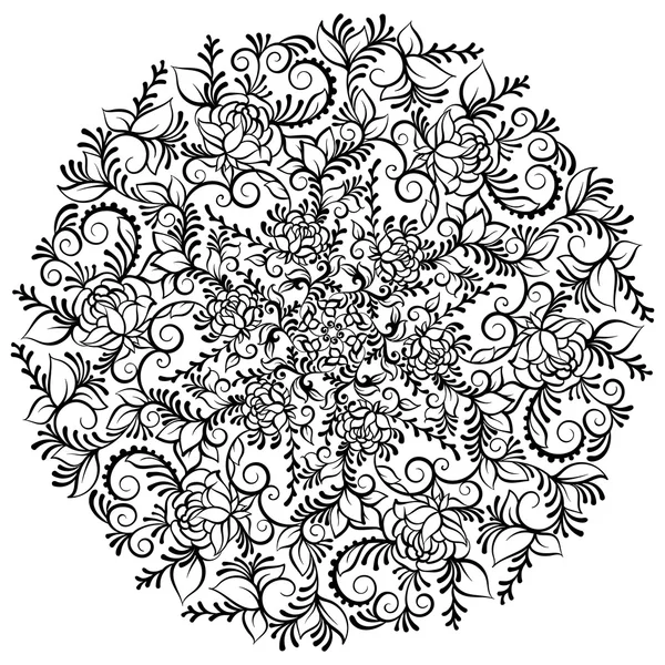 Kézzel rajzolt díszes fantázia virág a koronát a levelek és kavarog. Elszigetelt vektoros illusztráció. Mandala virág — Stock Vector
