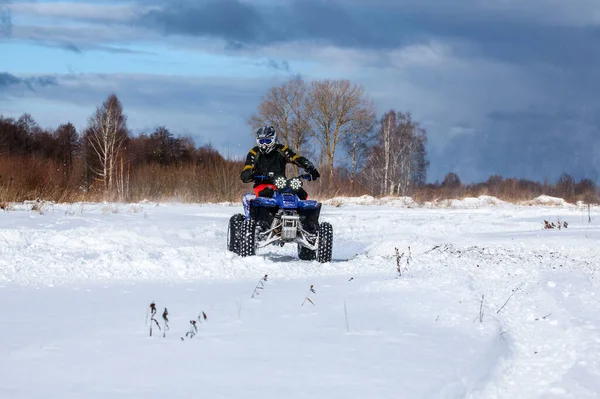 Quad Bike Winter Ride Winter Forest Winter Day — Stock Photo, Image