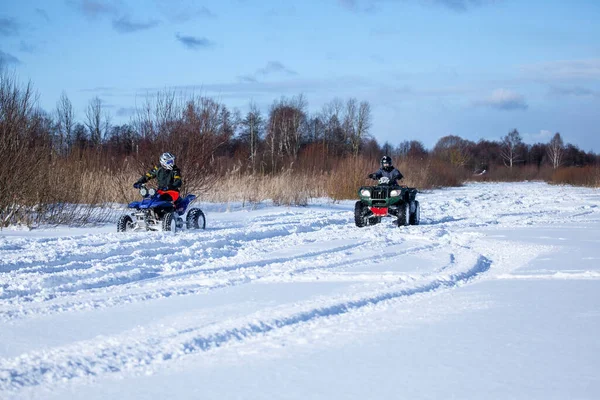 Quad Bike Winter Ride Winter Forest Winter Day — Stock Photo, Image