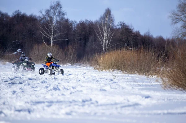 Quad Bike Winter Ride Winter Forest Winter Day — Stock Photo, Image