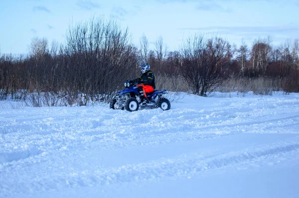 Fyrhjuling Vintertur Vinterskog Vinterdag — Stockfoto
