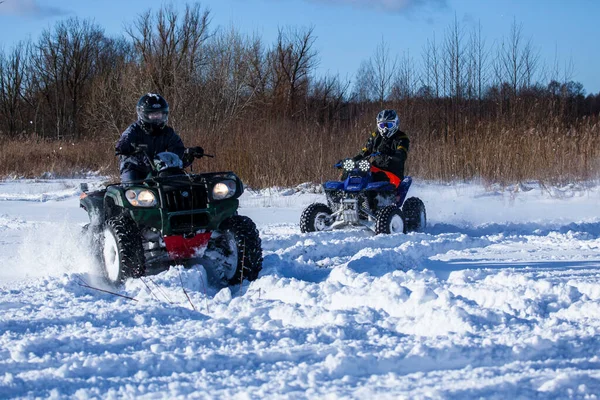 Quad Bike Winter Ride Winter Forest Winter Day — Stock Photo, Image