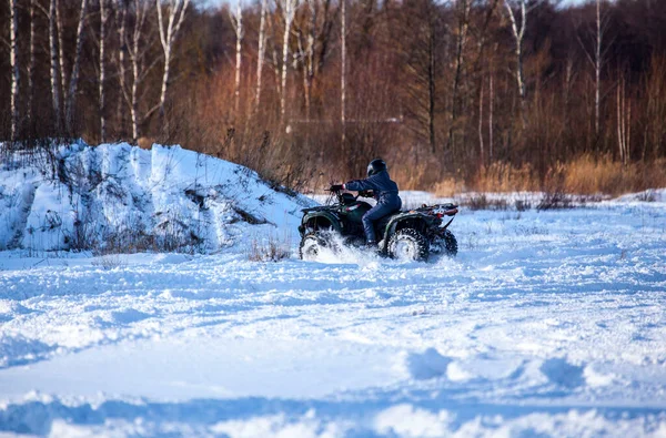 Quad Bike Winter Ride Winter Forest Winter Day — Stock Photo, Image