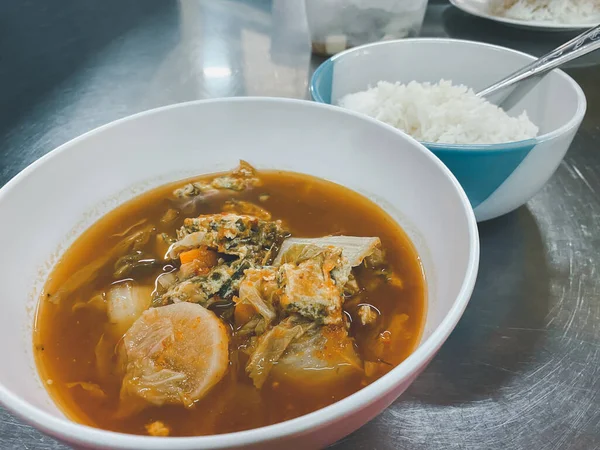 Hot Sour Katuri Flower Soup Koop Thaise Straat Voedsel Markt — Stockfoto