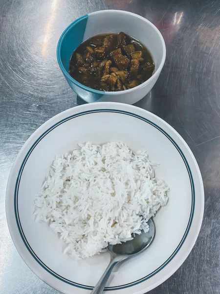 Χοιρινό Καραμελωμένο Χοιρινό Ρύζι Στην Ταϊλανδέζικη Αγορά Τροφίμων Ταϊλανδέζικο Εστιατόριο — Φωτογραφία Αρχείου