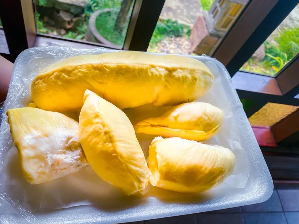 Durian Rei Fruta Tailândia Ásia Fruta Tem Uma Concha Picos — Fotografia de Stock