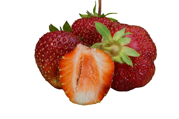 Три полных клубничных ягоды — стоковое фото