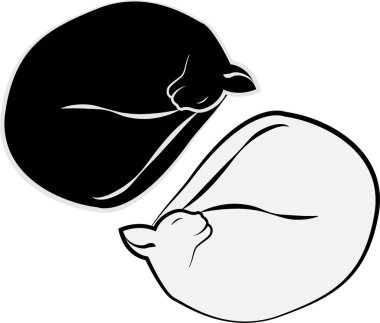 İki kedi beyaz ve siyah kıvrılmış kuyruk