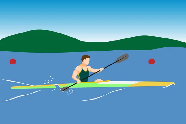 Sportsmen kayaker training or competition — Stock Vector