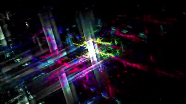 Digital abstrakt teknik bakgrund, flygning i färgade cyberrymden — Stockvideo