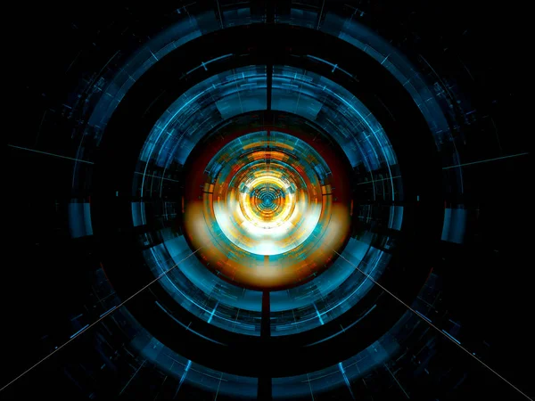 Секционированный диск или тоннель со светящимися стенами - абстрактная 3D иллюстрация — стоковое фото
