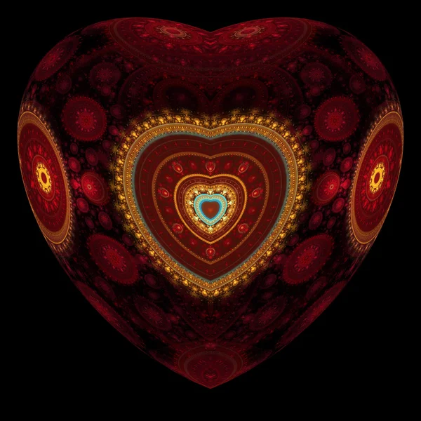 Abstract red heart with pattern fractal computer-generated image — Zdjęcie stockowe