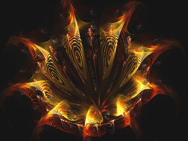 Abstract computer-generated image golg flower petals on a dark background