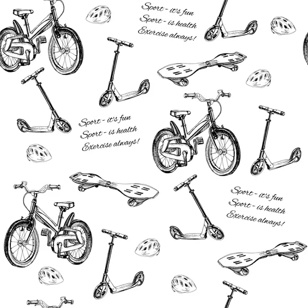 seamless modeli el çizilmiş bebek bisiklet, scooter, dalga kurulu bir