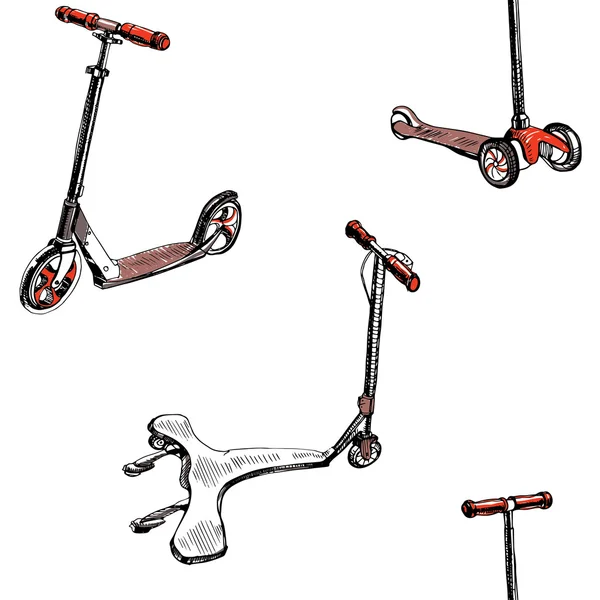 Modèle sans couture scooters dessinés à la main — Image vectorielle