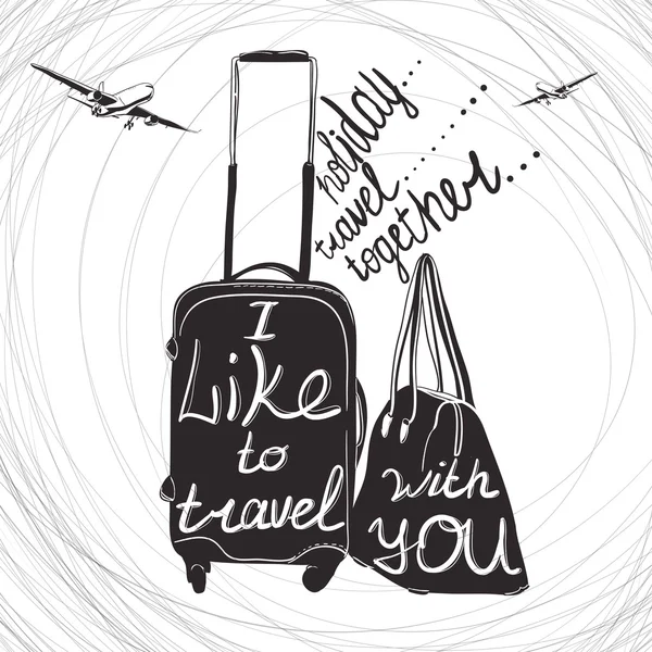 Вдохновение для путешествий - силуэт чемодана. Винтажное письмо — стоковый вектор